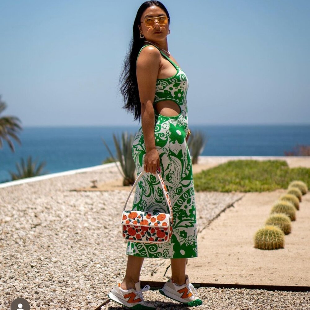 WAYF 98 Double Take Cutout Knit Tank Dress In Green Kelly Swirl -Size M